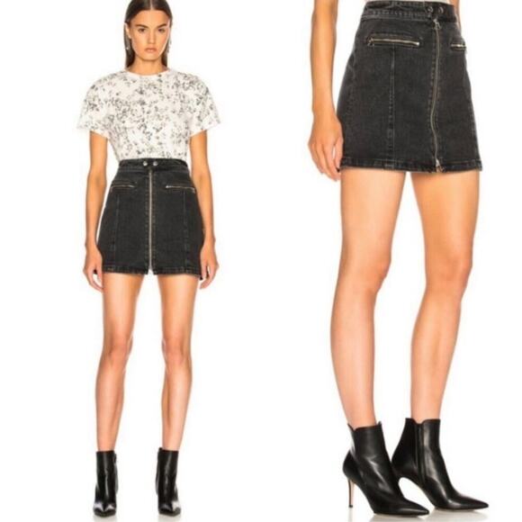 Rag & Bone Isabel Zip-Front Black Denim Mini Skirt Size 6 - Picture 2 of 7